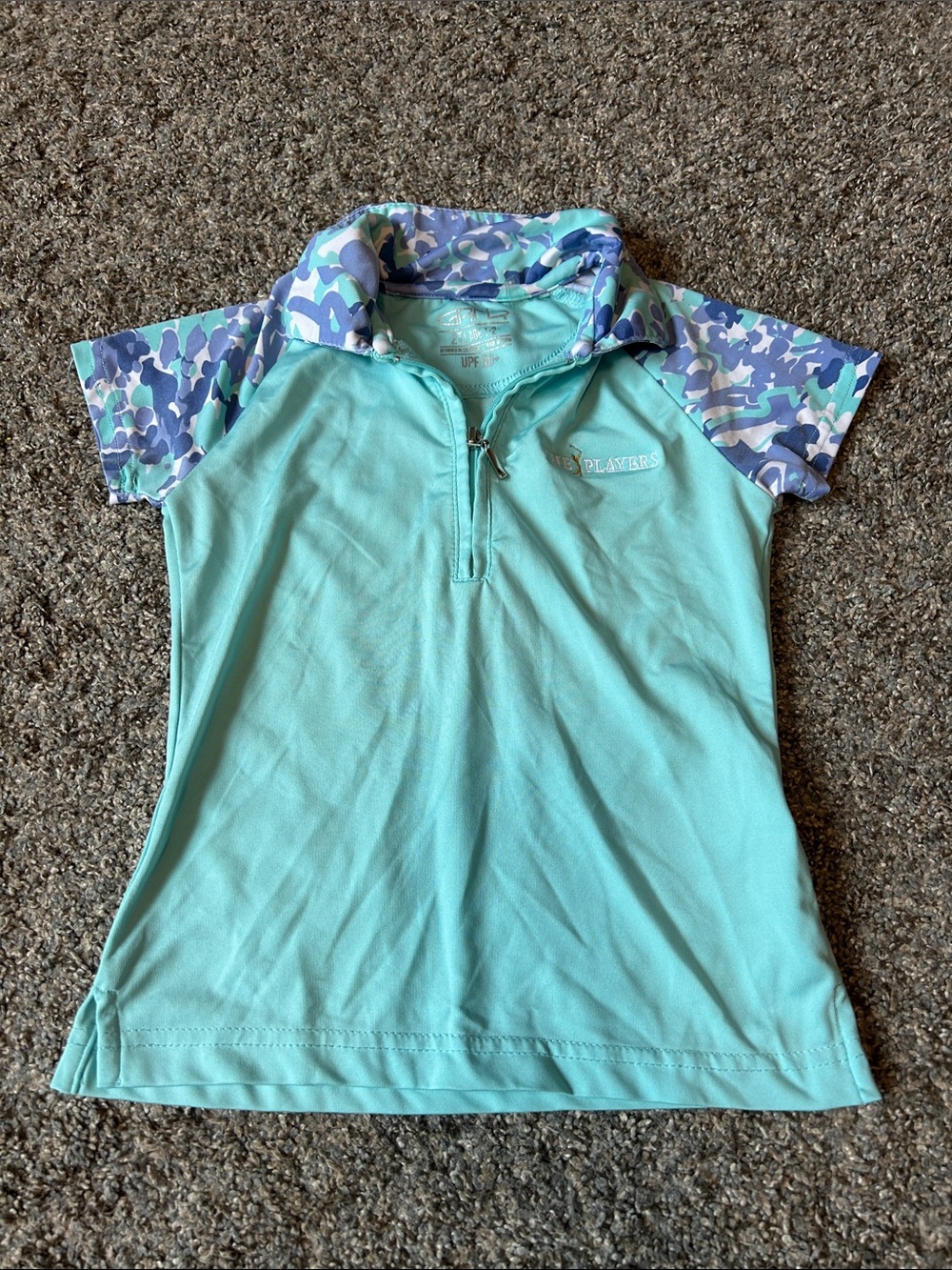 The Players Mint Green Half-Zip Polo with Camouflage Trim